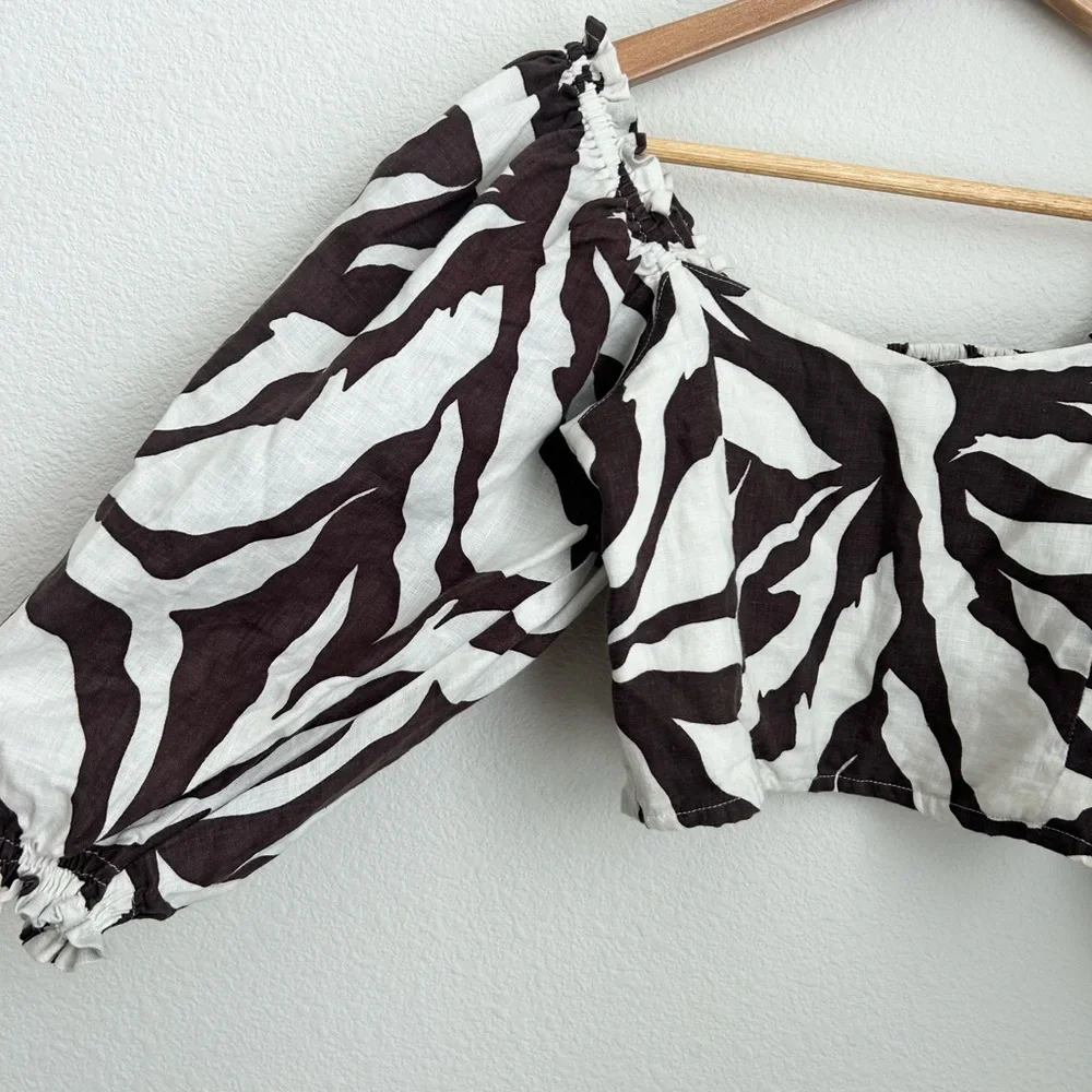 Faithfull The Brand Zebra Print Linen Crop Blouse Size 4